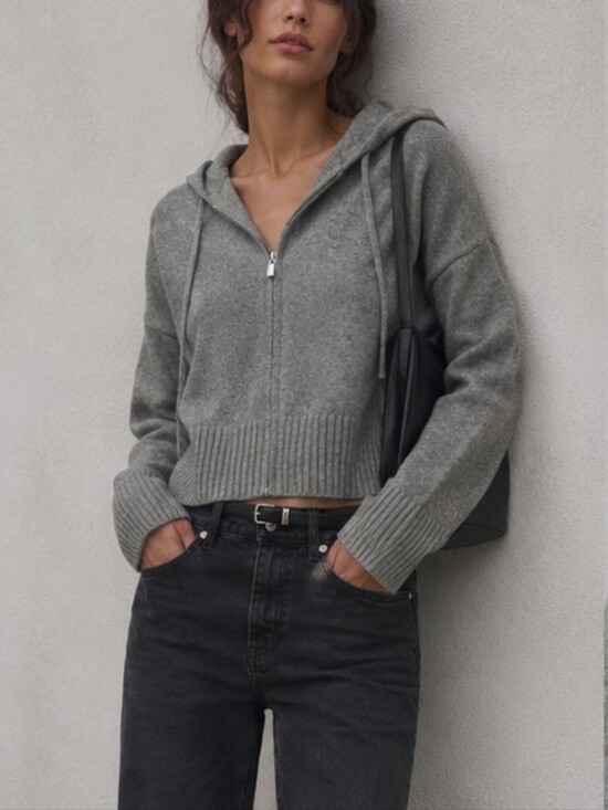 Zara Sweaters - Zara Double Zip Front Cropped Hpoded Sweater in Gray